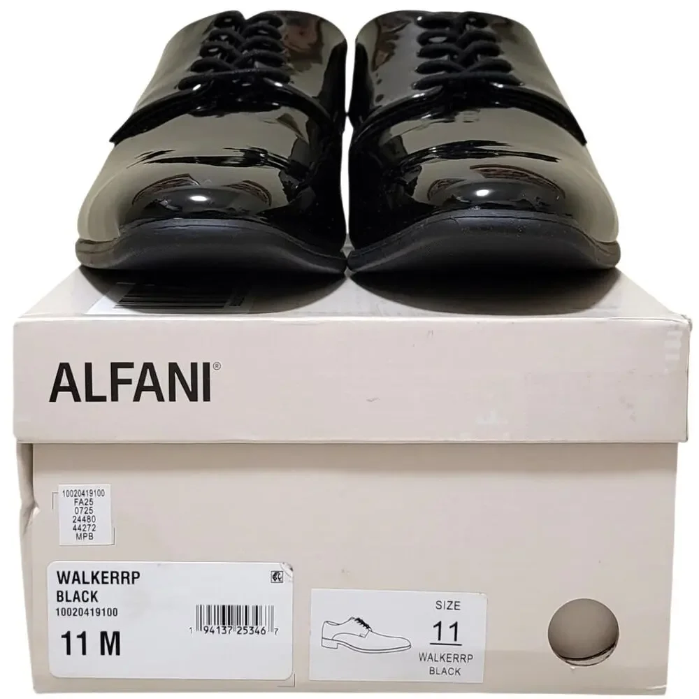 Alfani Men Walkerr Plain Toe Derby Oxfords Size US 11M Black Patent Faux Leather